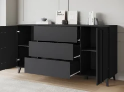 Komody|Zestawy Mebli Do Salonu>BRATEX Czarna komoda 150 cm z szufladami do salonu HOMELY czarny grafit