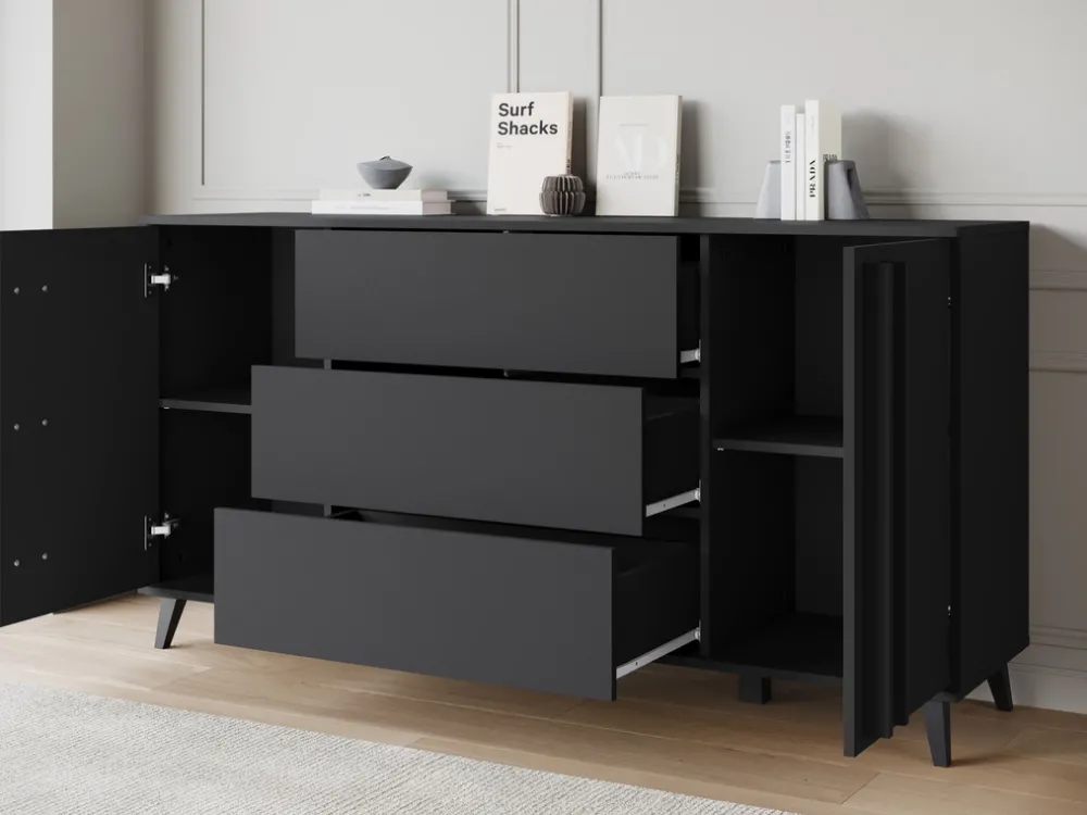 Komody|Zestawy Mebli Do Salonu>BRATEX Czarna komoda 150 cm z szufladami do salonu HOMELY czarny grafit