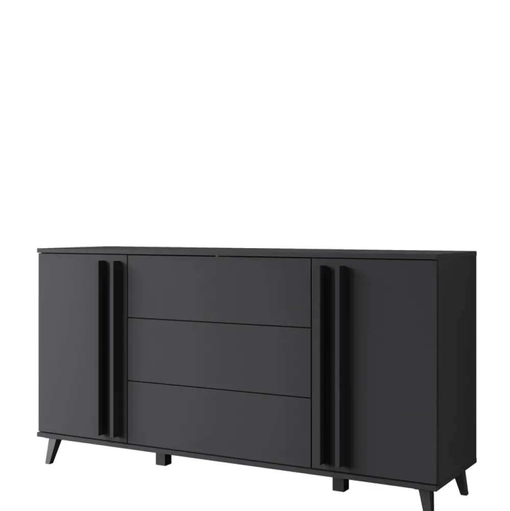 Komody|Zestawy Mebli Do Salonu>BRATEX Czarna komoda 150 cm z szufladami do salonu HOMELY czarny grafit