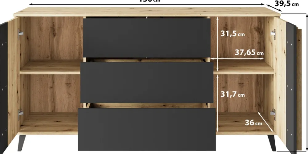 Komody|Zestawy Mebli Do Salonu>BRATEX Czarna komoda 150 cm z szufladami do salonu HOMELY czarny grafit