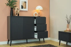 Zestawy Mebli Do Salonu|Komody>INTER MEBLE Czarna komoda dwudrzwiowa 135 cm z szufladami do salonu BELLUNO antracyt