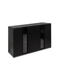 Komody>Lempert Czarna komoda trzydrzwiowa z witryną i szufladą KUBA czarny