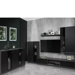 Komody>Lempert Czarna komoda trzydrzwiowa z witryną i szufladą KUBA czarny