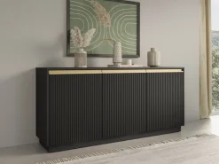 Zestawy Mebli Do Salonu|Komody></noscript>PIASKI Czarna komoda trzydrzwiowa 154 cm RAVO ryflowany front czarny