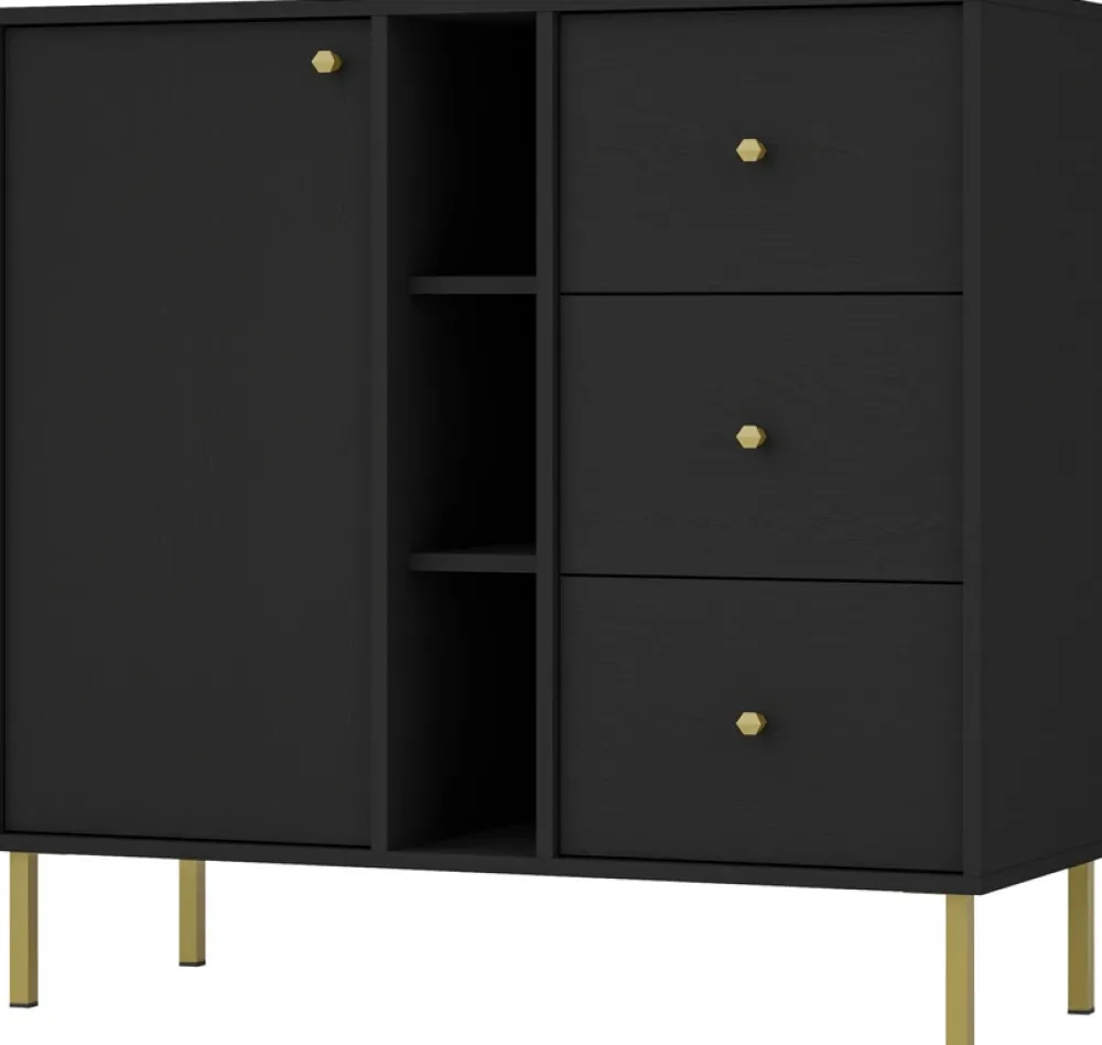 Zestawy Mebli Do Salonu|Komody>Lempert Czarna komoda z szufladami do salonu 100 cm TOKEN czarny grafit