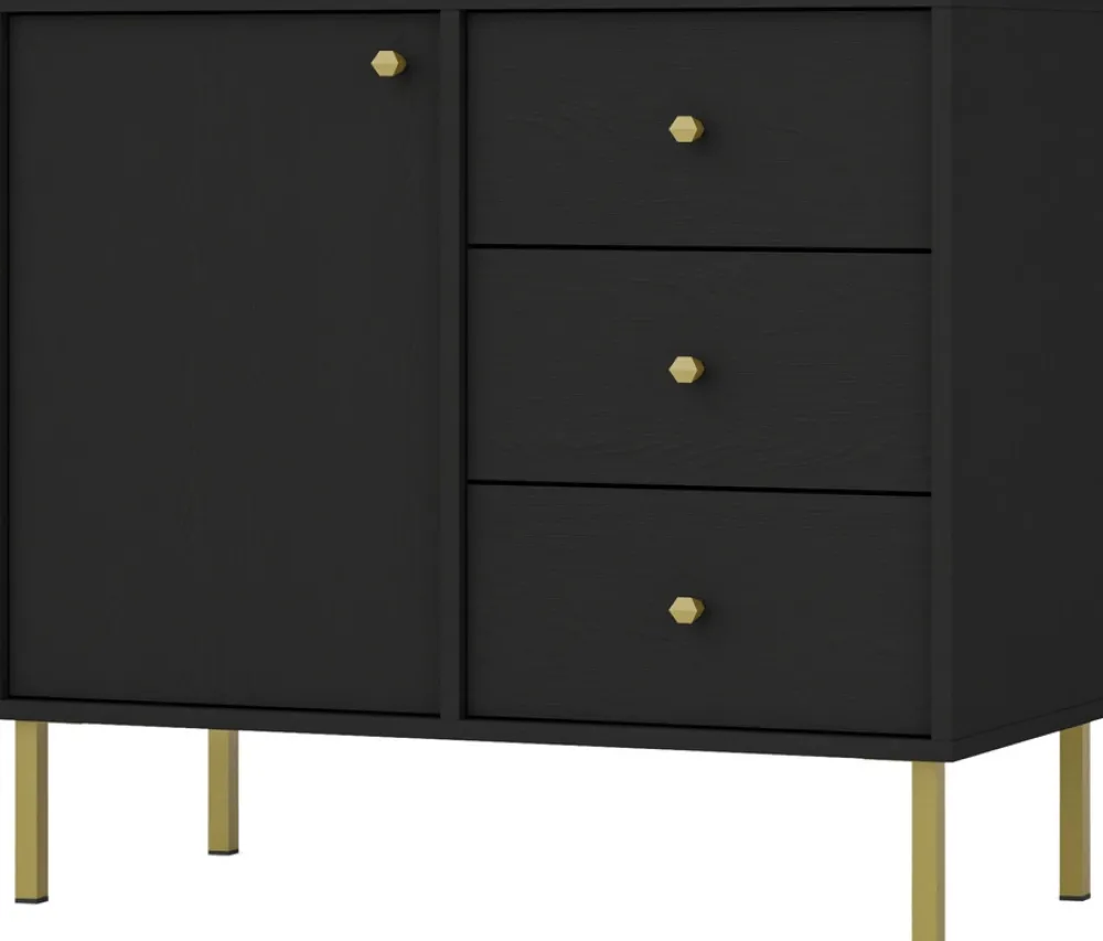 Komody>Lempert Czarna mała komoda z szufladami i drzwiami 84 cm TOKEN beż piaskowy czarny grafit