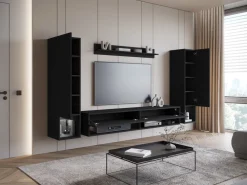 Meblościanki>BRATEX Czarna meblościanka do salonu nowoczesna pod telewizor MADERA czarny grafit