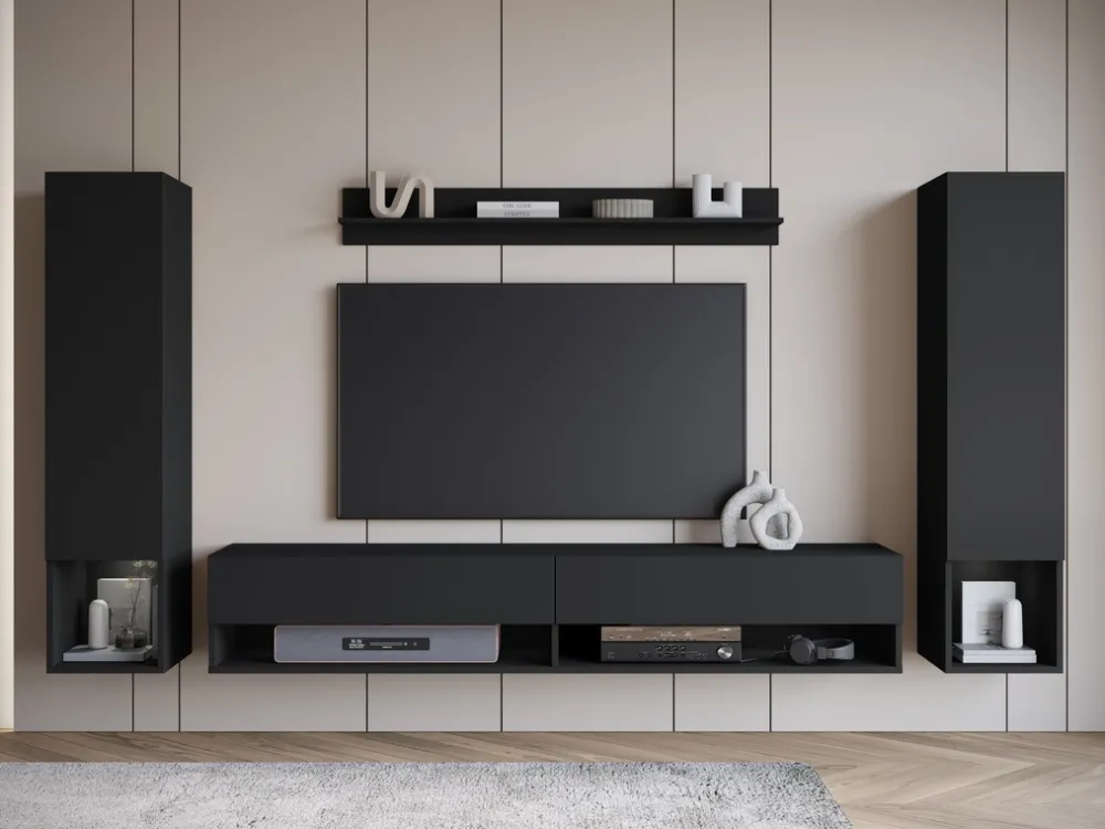 Meblościanki>BRATEX Czarna meblościanka do salonu nowoczesna pod telewizor MADERA czarny grafit