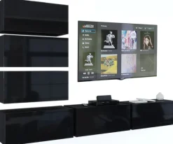 Meblościanki>BROMARKT Czarna meblościanka nowoczesna do salonu BARESO połysk