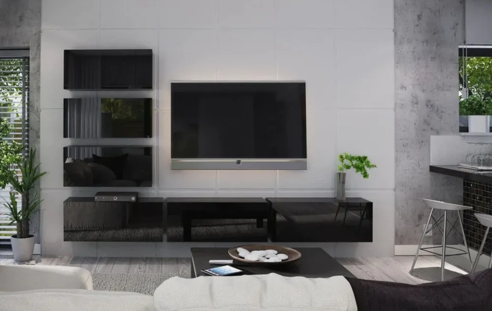 Meblościanki>BROMARKT Czarna meblościanka nowoczesna do salonu BARESO połysk