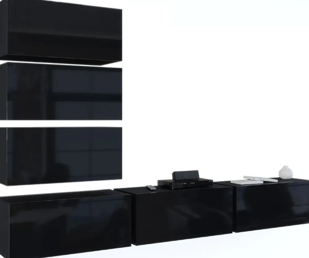 Meblościanki>BROMARKT Czarna meblościanka nowoczesna do salonu BARESO połysk