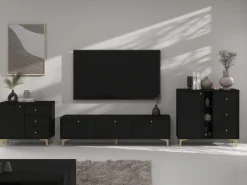 Zestawy Mebli Do Salonu|Meblościanki>Lempert Czarna meblościanka pod telewizor do salonu RTV TOKEN czarny grafit
