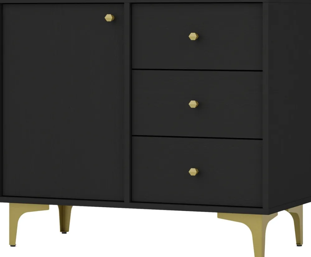 Zestawy Mebli Do Salonu|Meblościanki>Lempert Czarna meblościanka pod telewizor do salonu RTV TOKEN czarny grafit