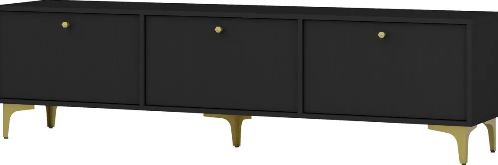 Zestawy Mebli Do Salonu|Meblościanki>Lempert Czarna meblościanka pod telewizor do salonu RTV TOKEN czarny grafit