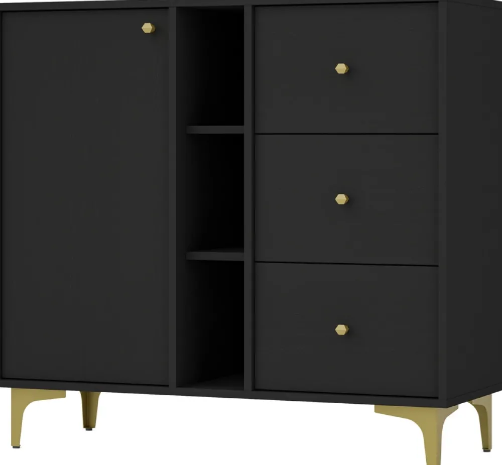 Zestawy Mebli Do Salonu|Meblościanki>Lempert Czarna meblościanka pod telewizor do salonu RTV TOKEN czarny grafit