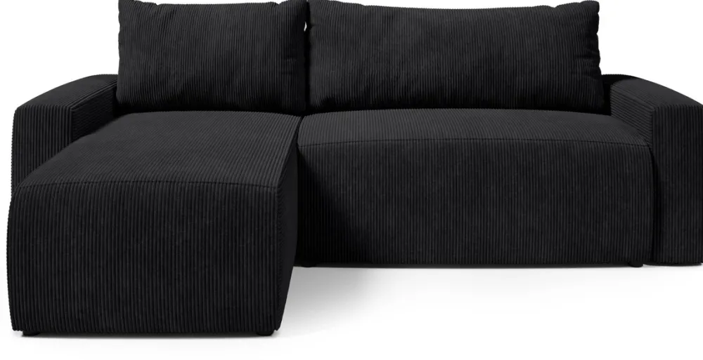 Meble Dla Dzieci|Meble Młodzieżowe>BROMARKT Czarna narożna kanapa sztruksowa z funkcją spania PLUSH L