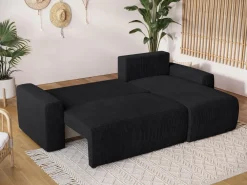 Meble Dla Dzieci|Meble Młodzieżowe>BROMARKT Czarna narożna kanapa sztruksowa z funkcją spania PLUSH L