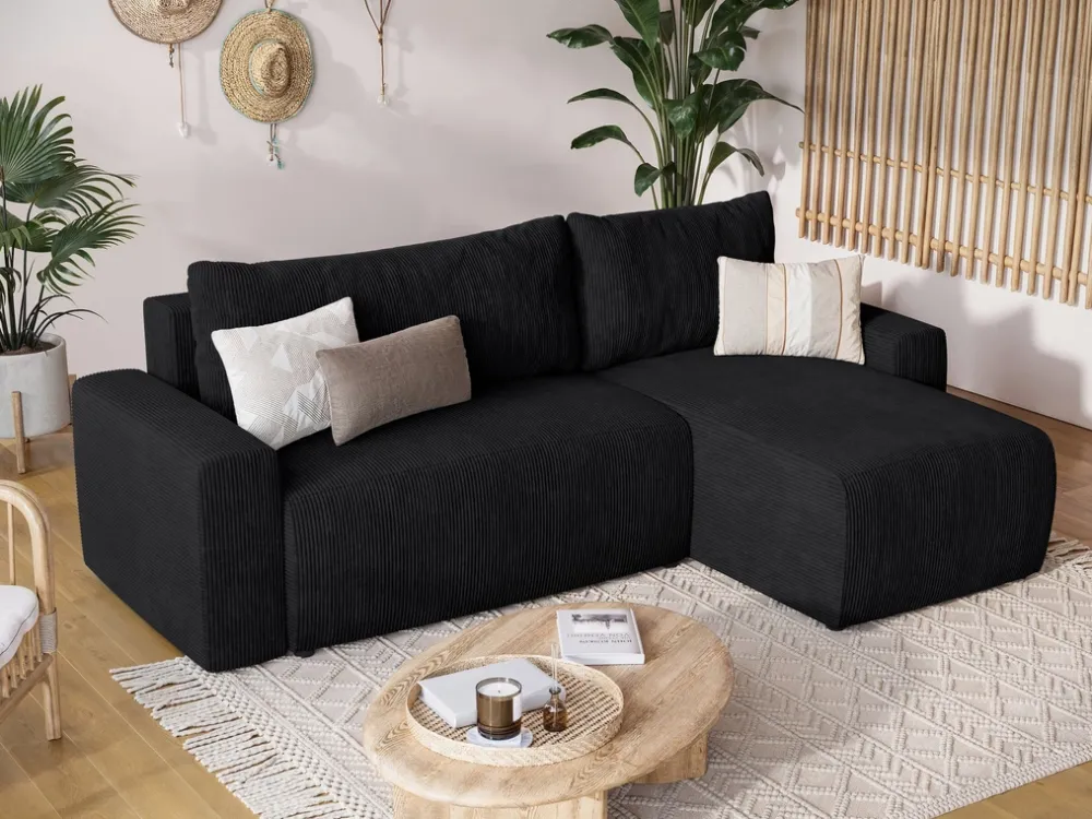 Meble Dla Dzieci|Meble Młodzieżowe>BROMARKT Czarna narożna kanapa sztruksowa z funkcją spania PLUSH L