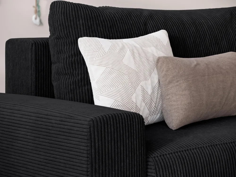 Meble Dla Dzieci|Meble Młodzieżowe>BROMARKT Czarna narożna kanapa sztruksowa z funkcją spania PLUSH L