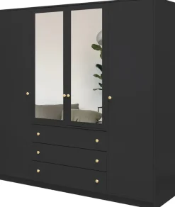 Meble Dla Dzieci|Zestawy Mebli Do Przedpokoju>Stolar Czarna nowoczesna czterodrzwiowa szafa z lustrem 196 cm SELMA czarny