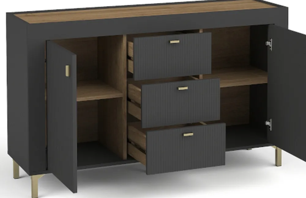 Zestawy Mebli Do Sypialni|Zestawy Mebli Do Salonu>DOLMAR Czarna nowoczesna komoda z drzwiami i szufladami 137 cm MISTY czarny