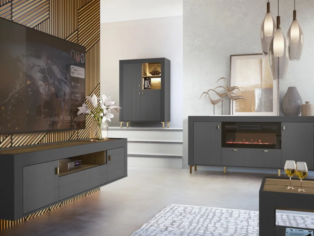 Zestawy Mebli Do Sypialni|Zestawy Mebli Do Salonu>DOLMAR Czarna nowoczesna komoda z drzwiami i szufladami 137 cm MISTY czarny