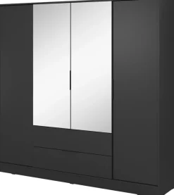 Szafy Młodzieżowe|Szafy Otwierane>PIASKI Czarna nowoczesna szafa z lustrem do sypialni 206 cm KAMIS czarny