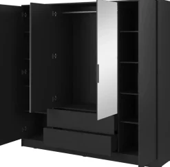 Szafy Młodzieżowe|Szafy Otwierane>PIASKI Czarna nowoczesna szafa z lustrem do sypialni 206 cm KAMIS czarny