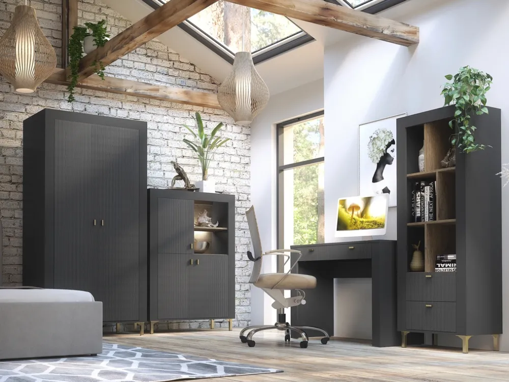 Zestawy Mebli Do Sypialni|Szafki Nocne>DOLMAR Czarna nowoczesna szafka nocna do sypialni 48 cm MISTY czarny