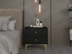 Szafki Nocne>Lempert Czarna nowoczesna szafka nocna z szufladami 52 cm TOKEN czarny grafit