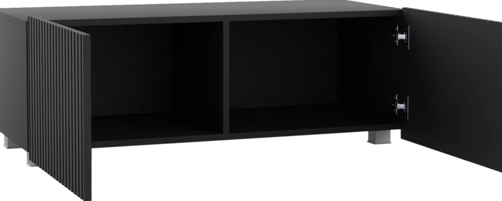 Szafki Rtv>GiB Meble Czarna nowoczesna szafka RTV 100 cm z ryflowanymi frontami KORDIS czarny