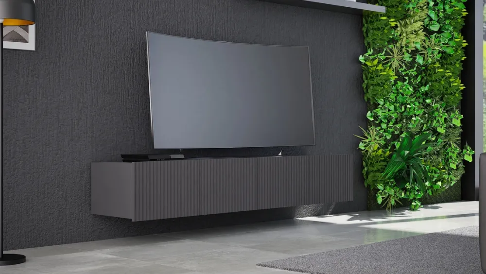 Szafki Rtv>GiB Meble Czarna nowoczesna szafka RTV 100 cm z ryflowanymi frontami KORDIS czarny