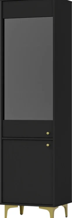 Zestawy Mebli Do Salonu|Witryny>Lempert Czarna przeszklona witryna do nowoczesnego salonu 52 cm TOKEN czarny grafit