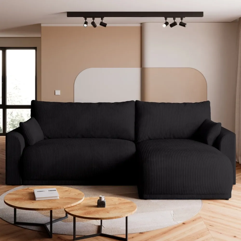 Meble Dla Dzieci|Meble Młodzieżowe>BROMARKT Czarna rozkładana kanapa narożna do salonu z funkcją spania MORENO