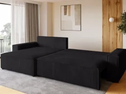 Narożniki>BROMARKT Czarna rozkładana kanapa narożna z pojemnikiem ADI XL