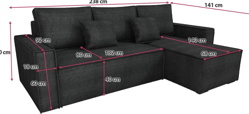 Meble Dla Dzieci|Narożniki>IZABELLA MEBLE Czarna rozkładana rogówka z funkcją spania DEXTER