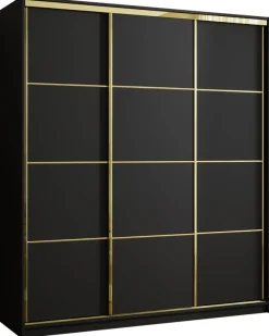 Szafy Przesuwne|Szafy Trzydrzwiowe>BROMARKT Czarna szafa do sypialni z szufladami 180 cm GOLD NEW czarny