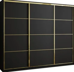 Szafy Trzydrzwiowe|Szafy Przesuwne>BROMARKT Czarna szafa przesuwna 250 cm z półkami i drążkiem GOLD NEW czarny