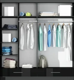 Szafy Dwudrzwiowe|Szafy Z Lustrem>Stolar Czarna szafa przesuwna 208 cm z lustrem i półkami MESTRE czarny