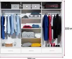 Zestawy Mebli Do Przedpokoju|Szafy Trzydrzwiowe></noscript>Stolar Czarna szafa przesuwna 250 cm z lustrem i półkami MESTRE połysk czarny