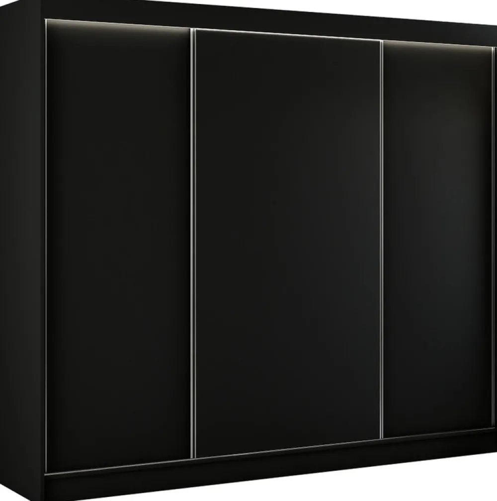 Zestawy Mebli Do Przedpokoju|Szafy Trzydrzwiowe>Arton Czarna szafa przesuwna 250 cm z drążkami i półkami BRANDON czarny