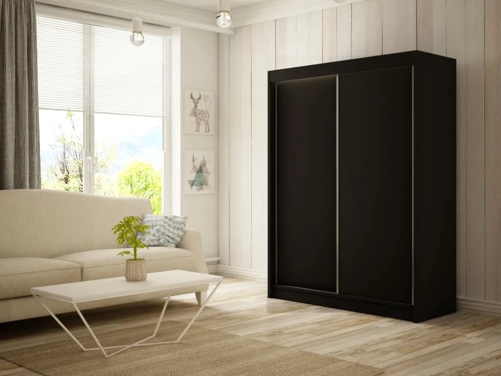 Zestawy Mebli Do Przedpokoju|Szafy Dwudrzwiowe>Arton Czarna szafa przesuwna dwudrzwiowa 200 cm BRANDON czarny