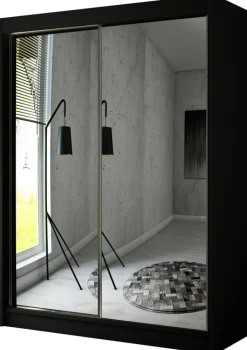 Szafy Przesuwne|Zestawy Mebli Do Przedpokoju>Arton Czarna szafa przesuwna z lustrem i półkami 150 cm HALTON czarny