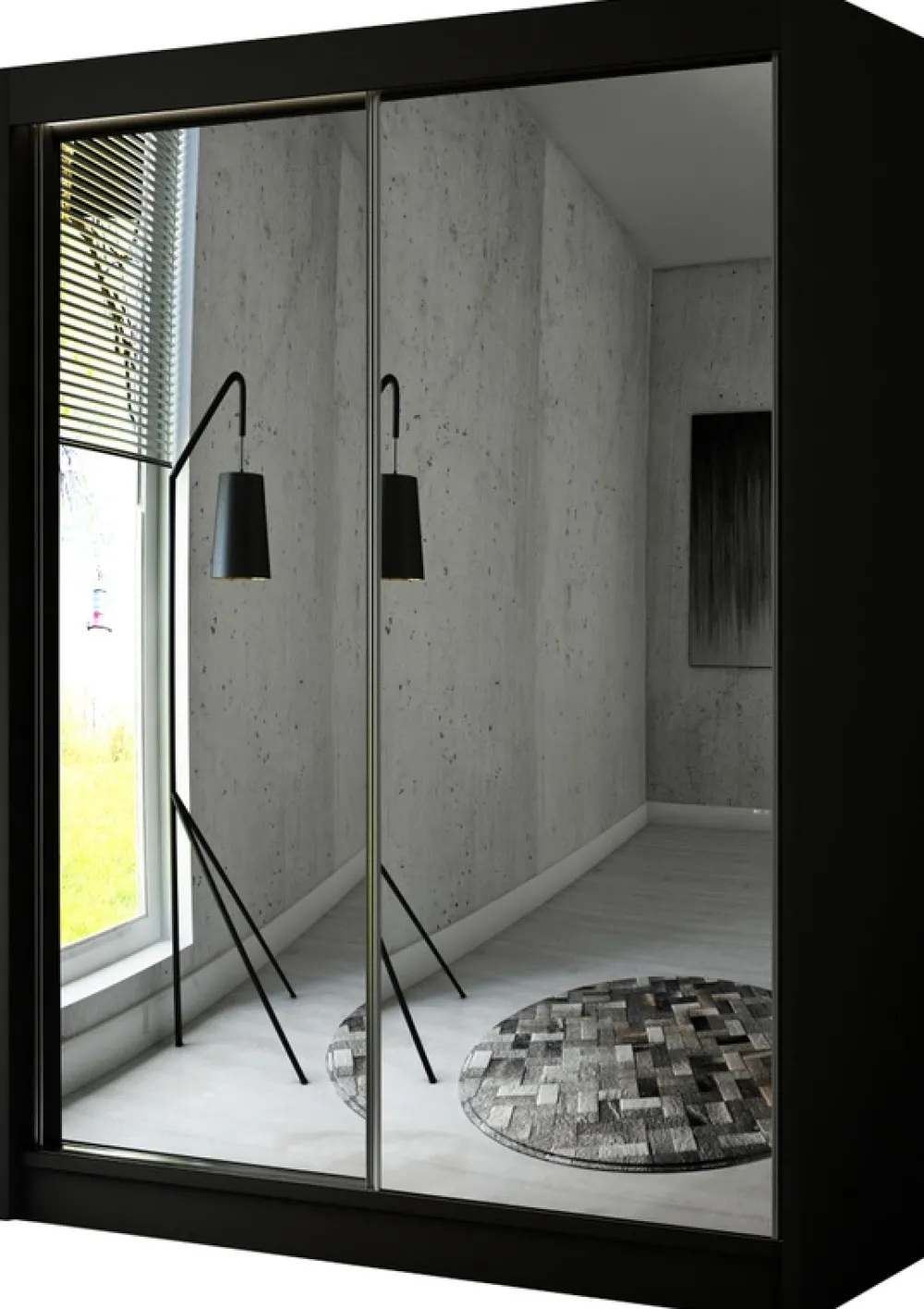 Szafy Przesuwne|Zestawy Mebli Do Przedpokoju>Arton Czarna szafa przesuwna z lustrem i półkami 150 cm HALTON czarny