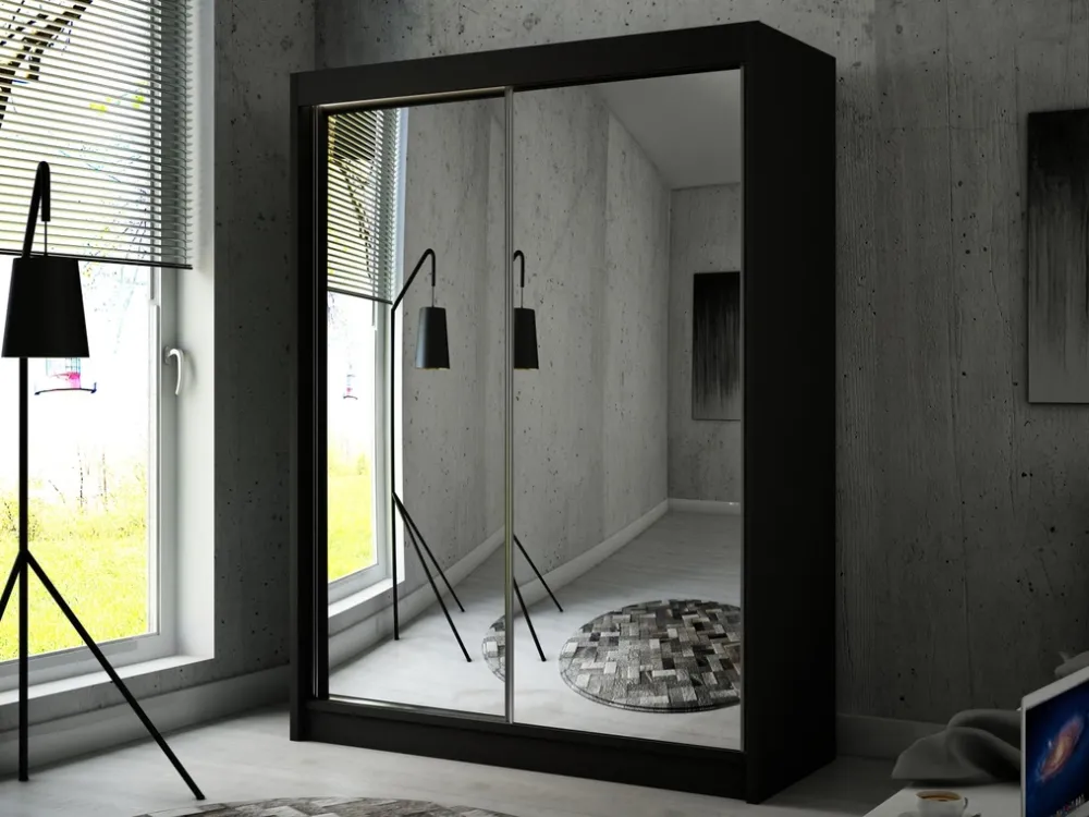 Szafy Przesuwne|Zestawy Mebli Do Przedpokoju>Arton Czarna szafa przesuwna z lustrem i półkami 150 cm HALTON czarny