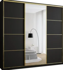 Szafy Trzydrzwiowe|Szafy Do Przedpokoju>BROMARKT Czarna szafa przesuwna z lustrem 250 cm GOLD NEW MAX czarny