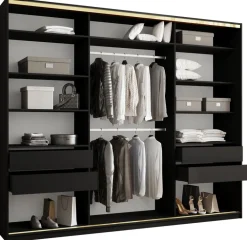 Zestawy Mebli Do Przedpokoju|Szafy Trzydrzwiowe>BROMARKT Czarna szafa przesuwna z lustrem 280 cm GOLD NEW MAX czarny