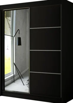 Szafy Dwudrzwiowe|Szafy Do Przedpokoju>Arton Czarna szafa przesuwna z lustrem i drążkiem 150 cm RABANA czarny