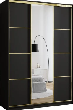 Zestawy Mebli Do Przedpokoju|Szafy Trzydrzwiowe>BROMARKT Czarna szafa przesuwna z lustrem 150 cm GOLD NEW czarny