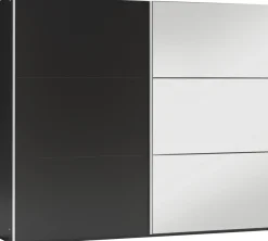 Szafy Dwudrzwiowe|Szafy Z Lustrem>Stolar Czarna szafa przesuwna z lustrem i drążkami 250 cm VASCO czarny